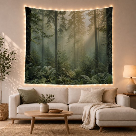 Atmospheric Forest Main with Consists Tall Slender Evergreen, Mystical Fantasy for Space Lovers, Galaxy Room Decor, Housewarming Gift, Tapestry Wall Hanging for Bedroom and Dorm
