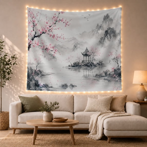 Atmospheric Reminiscent with Traditional Wash, Serene Japanese Inspired for Japanese Art Lovers, Wall Decor, Mother'S Day Gift, Tapestry Wall Hanging for Dorm and Living Room