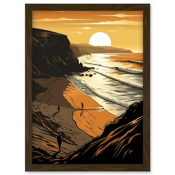 Atmospheric Sunset at Beach Cove Coastal Landscape Artwork Framed Wall Art Print A4