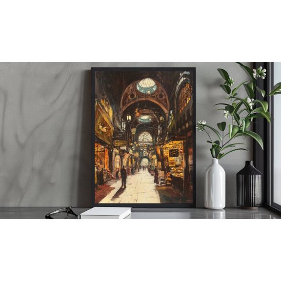 Atmospheric Vibrant Marketplace Art Print, Warm Bazaar Scene, Exotic Market Decor, Traditional Cultural Wall Art Wall Art, Modern Wall Decor, 8x12 UNFRAMED