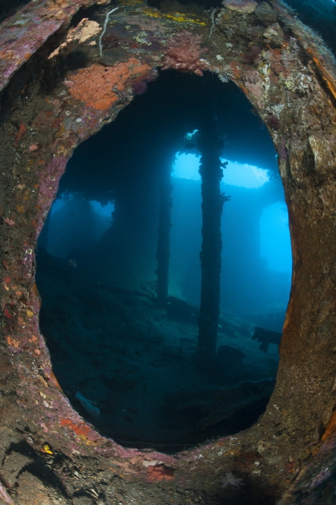 Atmospheric scene from the Liberty Wreck Tulamben Bali Indonesia Canvas Art - Steve JonesStocktrek Images (12 x 18)