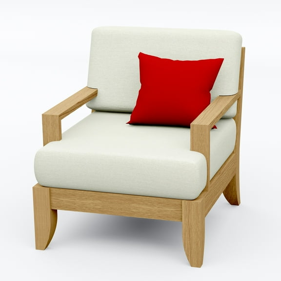 Atnas Teak Wood 1 Pc Lounge Chair Set: Lounge Chair With Cushions in Outdoor Sunbrella Fabric #5404 Canvas Natural