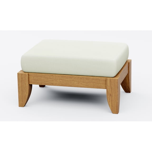 Atnas Teak Wood 1 Pc Ottoman With Cushions in Outdoor Sunbrella Fabric #5404 Canvas Natural