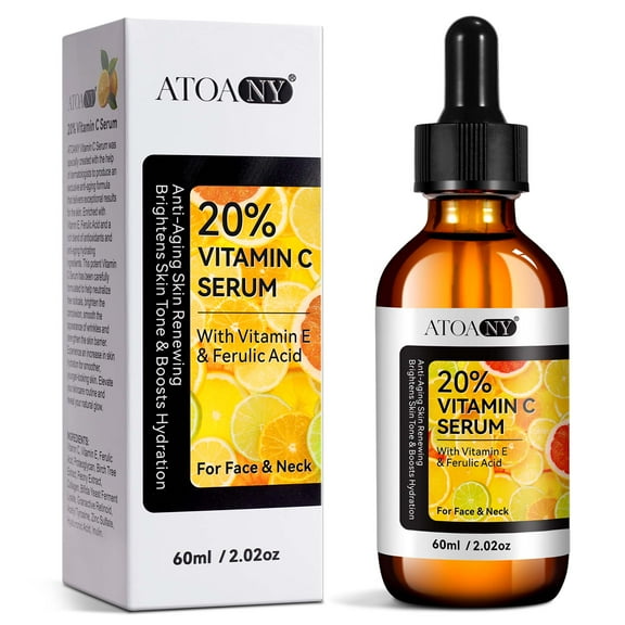 Atoany 20% Vitamin C Serum, Anti Aging Face Essence with Vitamin E, Ferulic Acid, Collagen, Firm Skin - Hydration - Antioxidant - Even Tone, 60ml/2.02oz