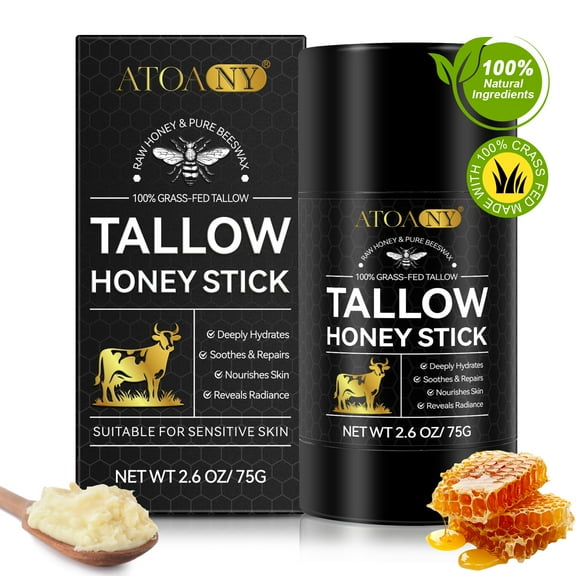 Atoany Tallow Honey Balm Stick for Face & Skin, 100% Grass-Fed Beef Tallow, Moisturizing Balm for Dry Skin, 2.6 oz