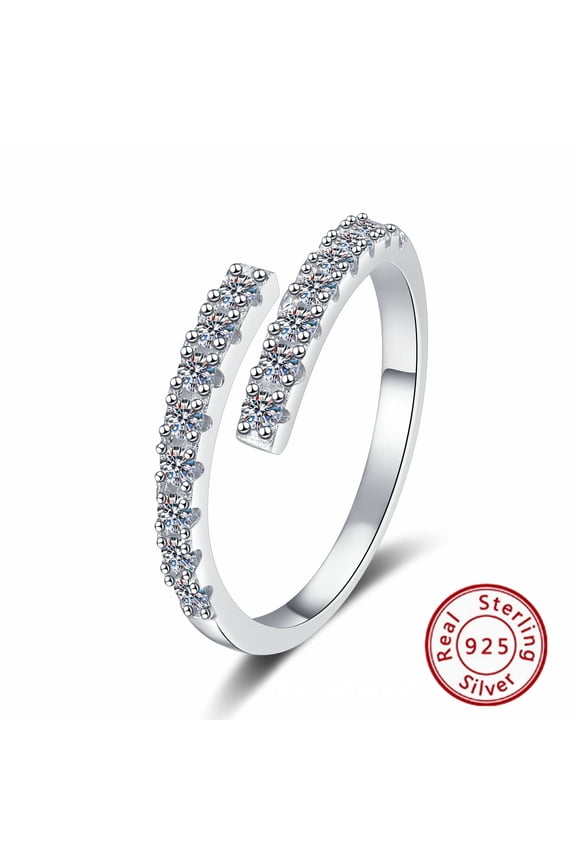 16 Tiny Moissanite Open Adjustable Ring, 925 Sterling Silver Hypoallergenic Jewelry for Women