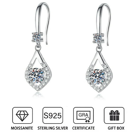 Atobao 2 CT Moissanite Dangle Earrings For Women, Mermaid Tear D Color Ideal Cut Simulated Moissanite 925 Sterling Silver Earrings with Certificate of Authenticity