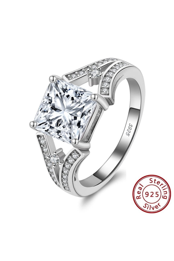 925 Sterling Silver 2.0 Carat CZ Diamond Cut Cubic Zirconia Engagement Rings for Women,18K White Gold Plated Dainty Promise Solitaire Wedding Ring
