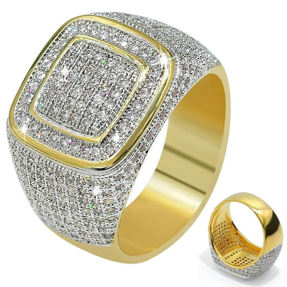 Atobao Mens Bling Party Ring - 18k Gold Plated Iced Out Lab Simulated Diamond Ring - Hip Hop Style Men's Cubic Zirconia Jewelry