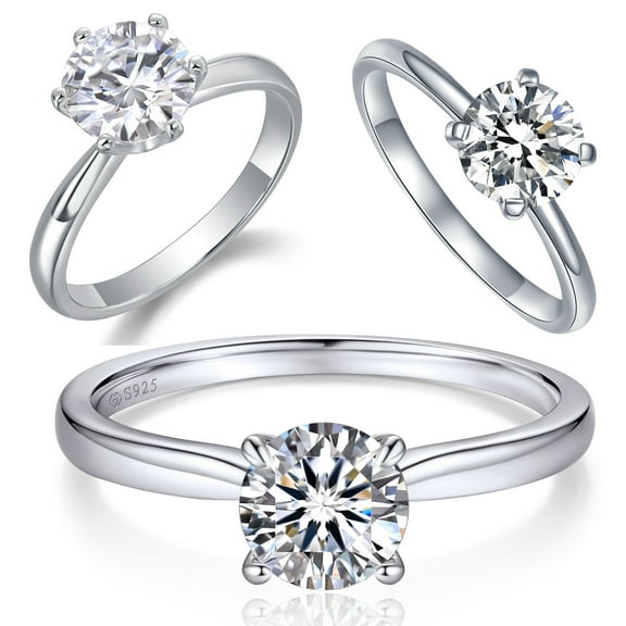Atobao Solitaire Moissanite Engagement Ring, 2CT D Color VVS1 Simulated Diamond Bridal Rings 925 Sterling Silver with 18K White Gold Plated Promise Wedding Band for Women