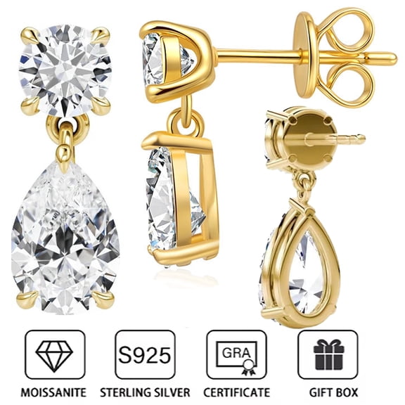 Atobao Teardrop Wedding Earrings for Women Moissanite Halo & Drop Dangle Hoop Bridal Earrings 925 Sterling Silver Post Pear Cut Earring for Prom Bridesmaid