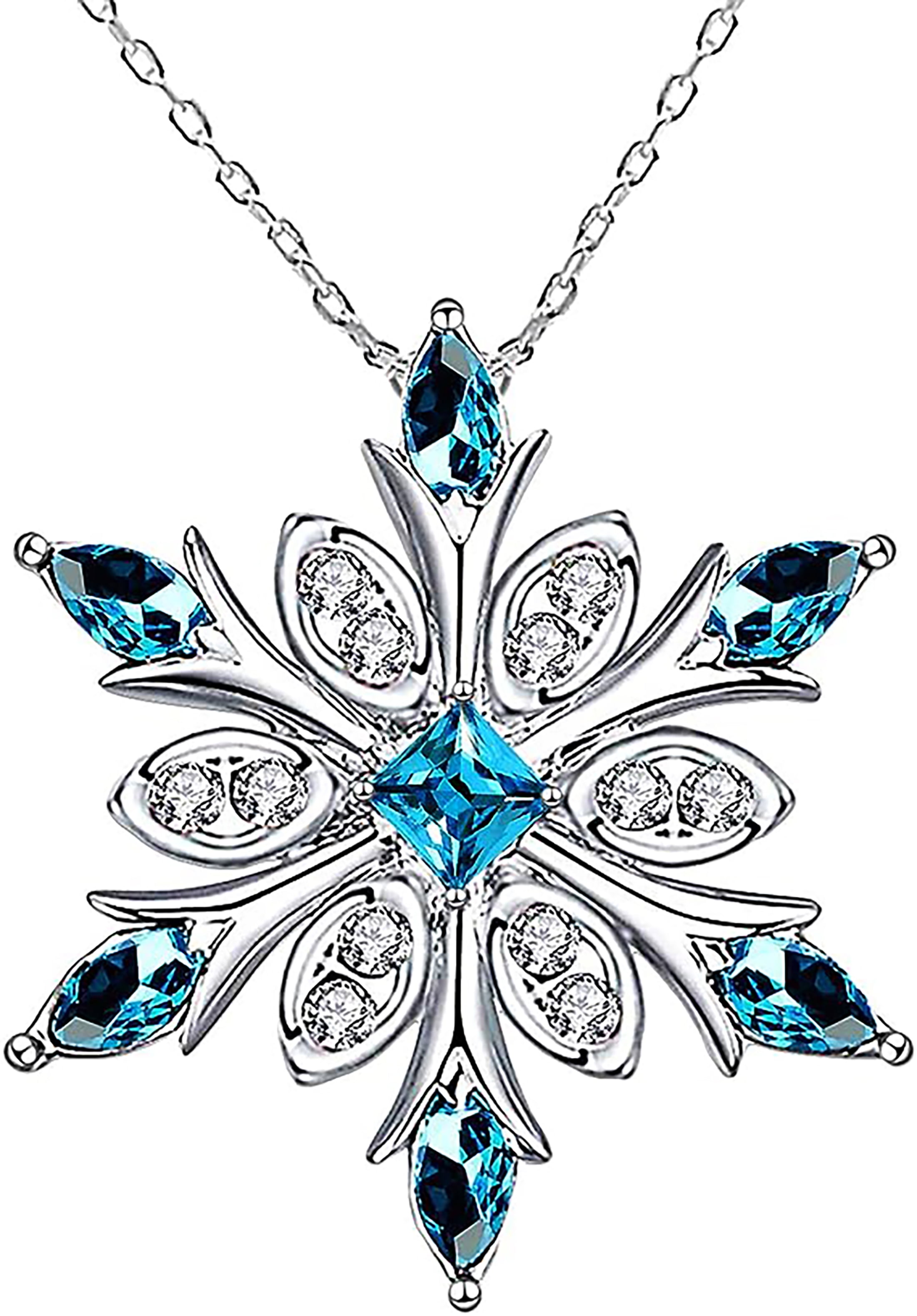 Atobao Women's 925 Sterling Silver Blue Crystals Snowflake Pendant Fashion Necklace Collarbone Chain