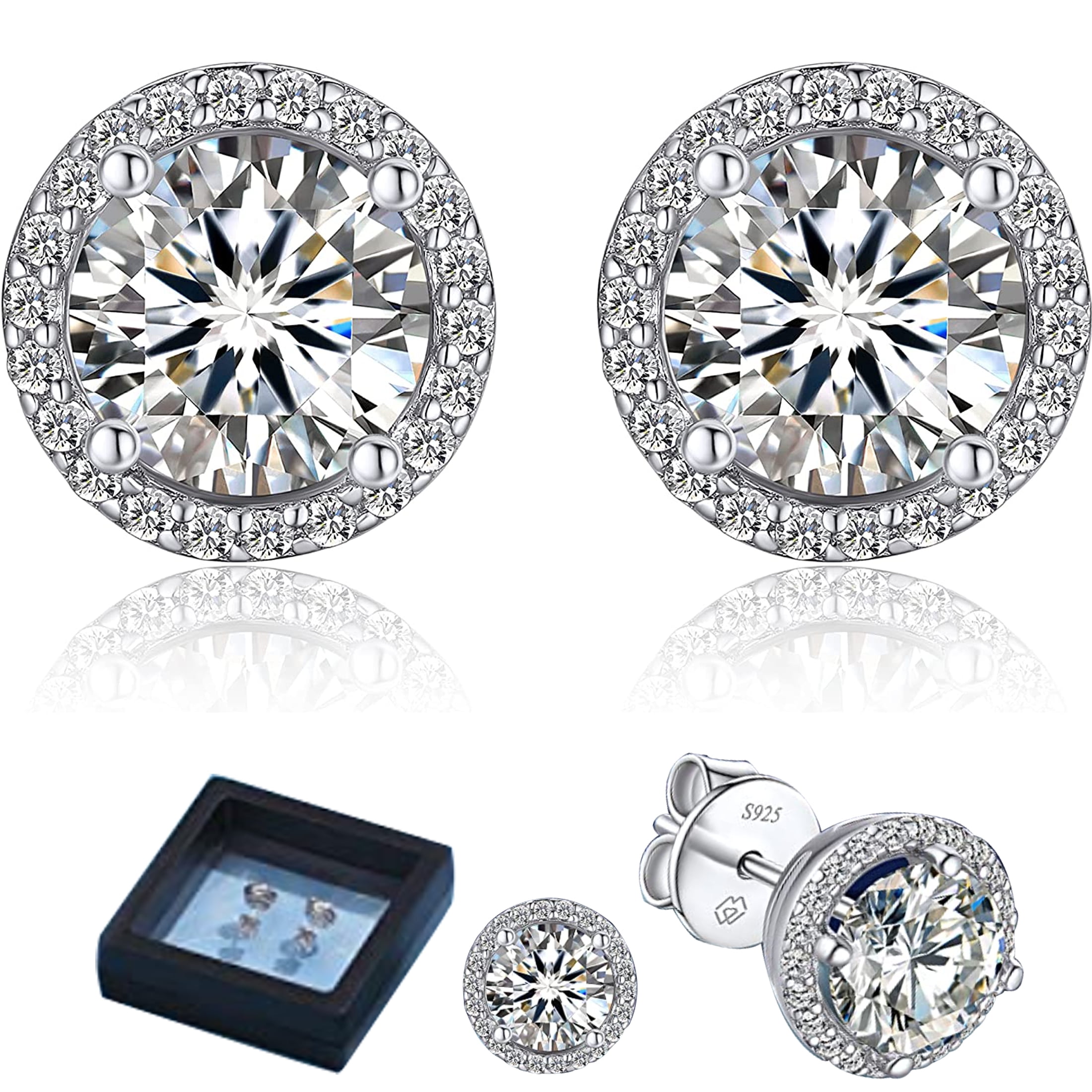 Atobao Moissanite Earrings, luxury Engagement Earring, D Color VVS1 Simulated Diamond 925 Sterling Silver Halo Earrings