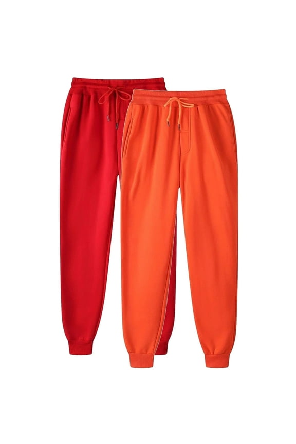 2 PC Jogger Sweatpants for Men/Women Casual Athletic Elastic Waist Drawstring Pants Gym Solid Color Pants Orange XXXL