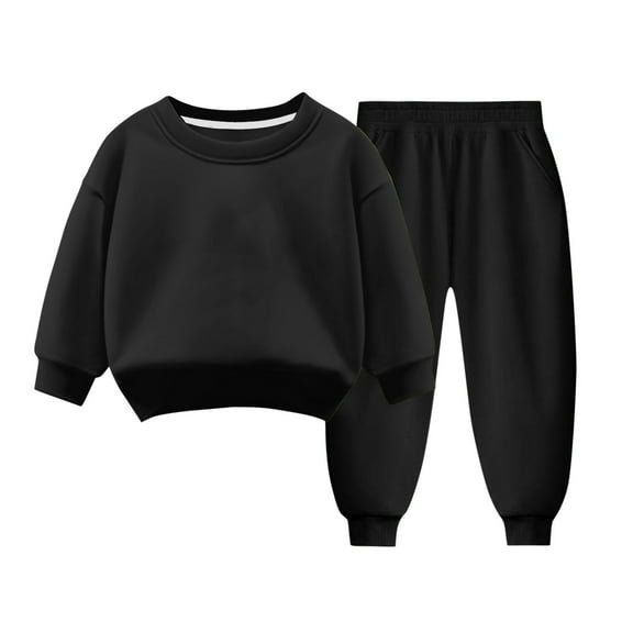 Atogsazn 2 Piece Jogger Clothes Set for Toddler Boy Girl Long Sleeve Crewneck Fleece Tops+Pants Fall Winter Warm Sport Sweatsuit A-Black 6-7 Years