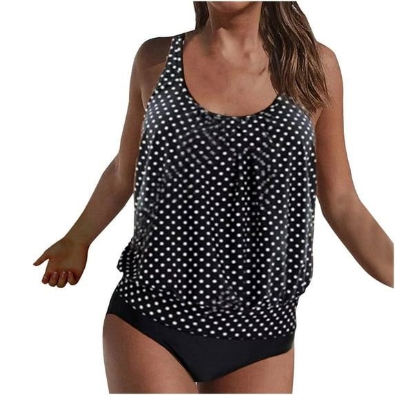 Atogsazn 2 Piece Tankini Swimsuits for Women Plus Size Tummy Control Athletic Tankini Set Tribal Print Bathing Suits Black L