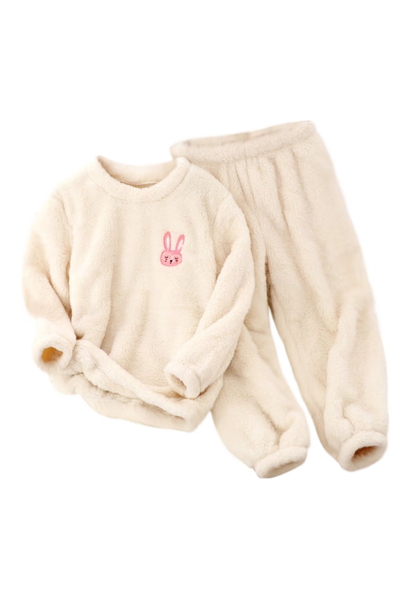 2 Piece Toddler Boys Girls' Winter Fleece Pajama Set Warm Fuzzy Matching Sleepwear Set Tops+Pants Clothes Outfits Beige 11-12 Years