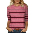 thumbnail image 1 of Atogsazn 3/4 Sleeve Shirts for Women Fashion Stripe Printed T-Shirt Blouse Round Neck Casual Summer Tops for Women 2024 Pink S on Clearance, 1 of 4