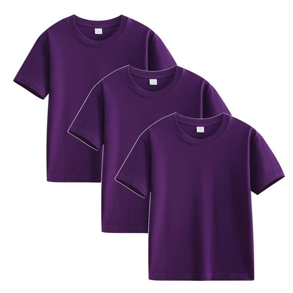 Atogsazn 3 PCs Cotton T Shirt for Boys Girls Children's Casual Short Sleeve T-shirt Solid Color Clothes for Kids Purple 3-4 Years