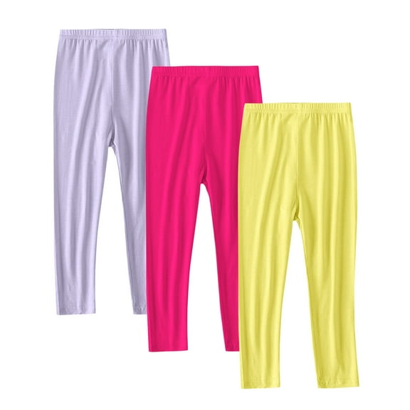 Atogsazn 3 Pack Leggings for Girl Kids Casual Stretchy Athletic Slim Leg Pant Soft Yoga Gym Clothes Trousers 10-Purple 6-7 Years Fashion