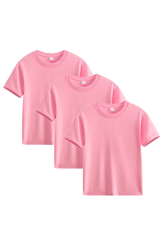 3 Pack Summer Cotton T Shirt for Children Boys Girls Casual Short Sleeve Basics Tee Shirts Loose Solid Color Tops Pink 4 Years