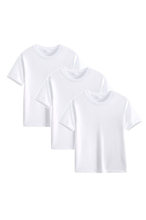 3 Pack Summer Cotton T Shirt for Children Boys Girls Casual Short Sleeve Basics Tee Shirts Loose Solid Color Tops White 5 Years