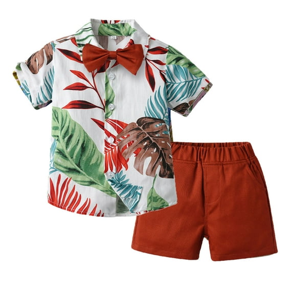 Atogsazn Baby Boy Clothes Gentleman Outfits Clearance Boys' Flower Shirt Summer Holiday Beach Style Short Sleeve Flower Shirt Casual Pants Children's Suit 3-6 Months Red