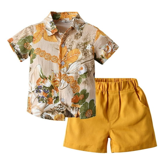 Atogsazn Baby Boy Clothes Sets Clearance Boys Casual Short Sleeve Round-Neck Printing+Short Pants Two-piece Set 5 Years Yellow