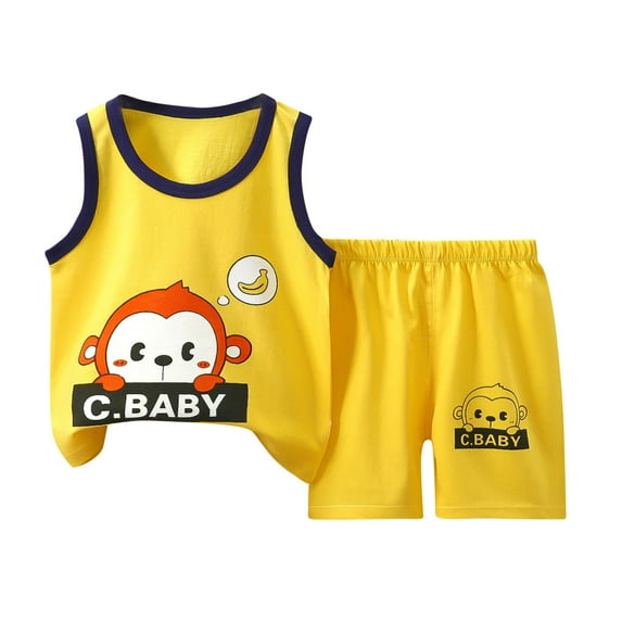 Atogsazn Baby Boy Clothes for Toddler Boys Summer Pullover Tank Tops+Shorts Outfits Short Pants Clothe Set Z-Orange 7-8 Years Fashion