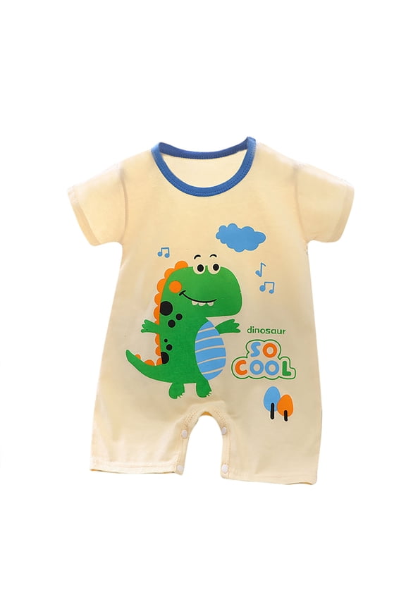 Baby Boy Girl Cute Cartoons Print Cotton Rompers Short Sleeve Loose Jumpsuit Clothes Summer 07-Beige 3-6 Months