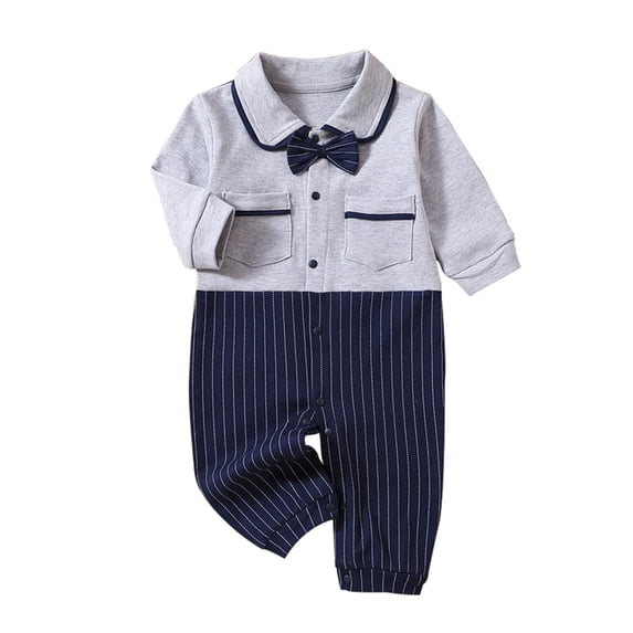 Atogsazn Baby Boy Rompers Clearance College Style Fall Gentleman Style Romper British Indoor And Outdoor Jumpsuit 12-14 Months Gray