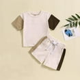 thumbnail image 1 of Atogsazn Baby Boy Summer Clothes Set Toddler Colorblock Short Sleeve T-shirt and Shorts Drawstring 2Pcs Outfit Fashion C-Brown 6-12 Months on Clearance, 1 of 5