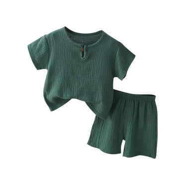 Atogsazn Baby Boys 2Pcs Summer Outfits Kids Short Sleeve T-Shirt and Elastic Waist Shorts Set Toddler Clothes B-Green 4-5 Years on Clearance