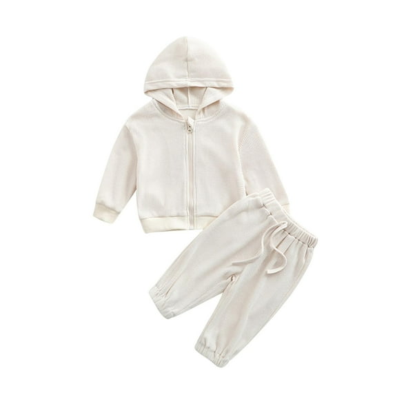 Atogsazn Baby Boys Athletic Fall Clothes Set Toddler Jogger Zip Up Long Sleeve Hooded Sweatshirt and Pants Outfits Beige 6-9 Months