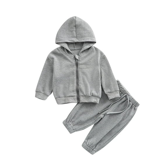 Atogsazn Baby Boys Athletic Fall Clothes Set Toddler Jogger Zip Up Long Sleeve Hooded Sweatshirt and Pants Outfits Gray 1-2 Years