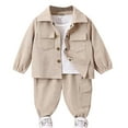 thumbnail image 1 of Atogsazn Baby Boys Clothes Set Toddler Button Ribbed Long Sleeve Shirts Pants Outfit 2 Piece Cargo Sets Fashion Beige 18-24 Months, 1 of 8