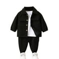 thumbnail image 1 of Atogsazn Baby Boys Clothes Set Toddler Button Ribbed Long Sleeve Shirts Pants Outfit 2 Piece Cargo Sets Fashion Black 9-12 Months, 1 of 8