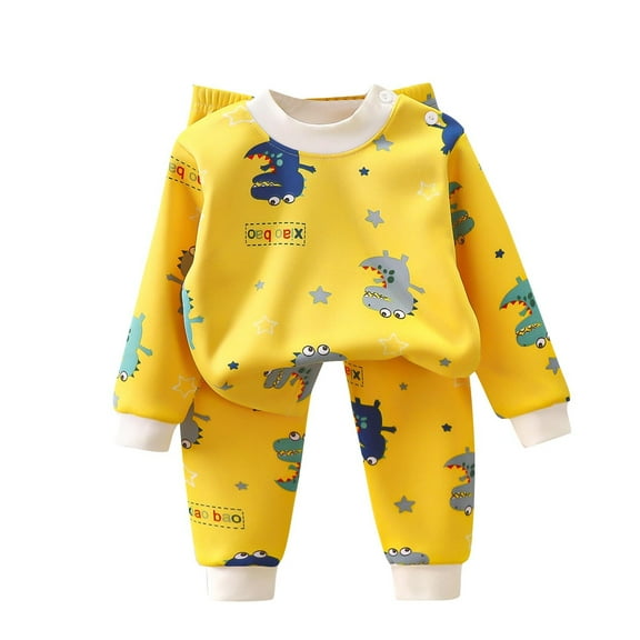 Atogsazn Baby Boys Clothes Set Toddler Cartoons Long Sleeve Pajamas Tops Pants Outfit 2 Piece Sets Yellow 9-12 Months