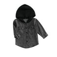 thumbnail image 1 of Atogsazn Baby Boys Denim Jackets Kids Causal Button Long Sleeve Hooded Coat Fashion Spring Fall Clothes Black 1-2 Years, 1 of 6