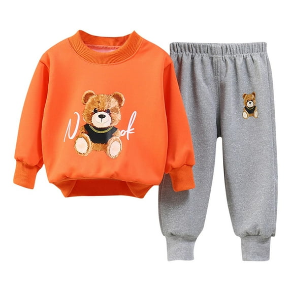 Atogsazn Baby Boys Fall Winter Clothes Set Toddler Cute Bear Long Sleeve Sweatshirts Sweatpants Outfit Kids Tops Pants Orange 4-5 Years