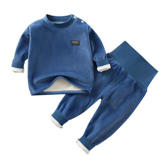 Atogsazn Baby Boys Fall Winter Clothes Set Toddler Infant Fleece Lined Long Sleeve Tops Pants Outfit Pullover Sets 01-Blue 3-4 Years