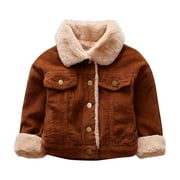ATOGSAZN Baby Boys Fleece Lined Jackets Infant Plush Button Long Sleeve Coat Winter Warm Thick Clothes Coffee 6-9 Months on Clearance