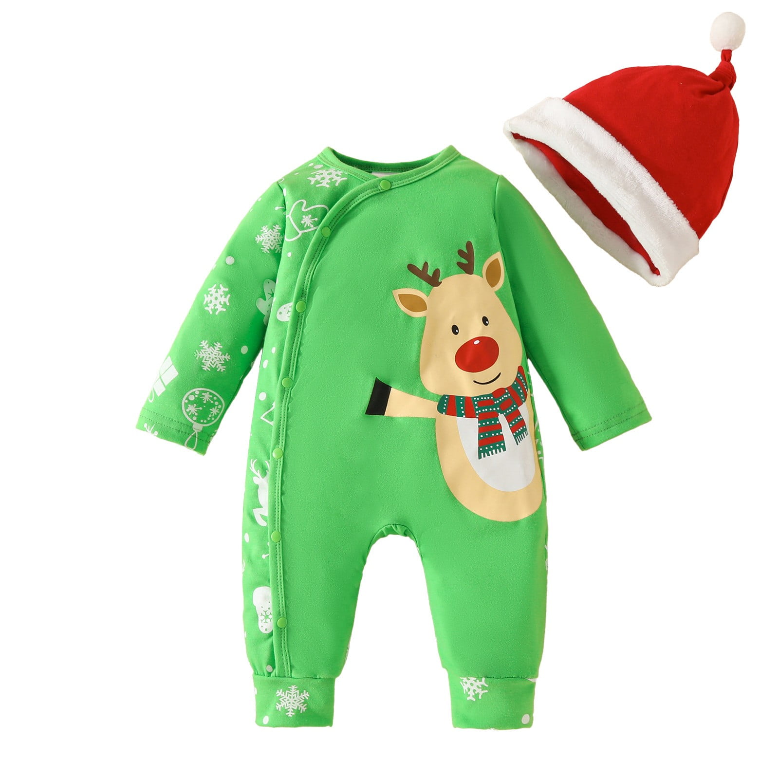 Anavini Baby Boys Green Plaid Christmas Romper - Smocked Santa main image 0