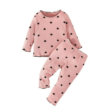 Atogsazn Baby Boys Girls Fall Set Infant Rib Long Sleeve Cotton Tops and Pants 2Pcs Outfits Clothes Pink 6-9 Months on Clearance