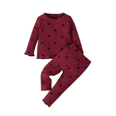 Atogsazn Baby Boys Girls Fall Set Infant Rib Long Sleeve Cotton Tops and Pants 2Pcs Outfits Clothes Red 6-9 Months on Clearance