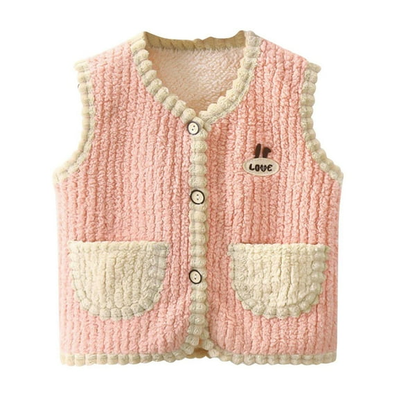 Atogsazn Baby Boys Girls Fuzzy Jackets Fleece Lined Button Sleeveless Coat Fashion Clothes Outerwear A-Pink 2-3 Years
