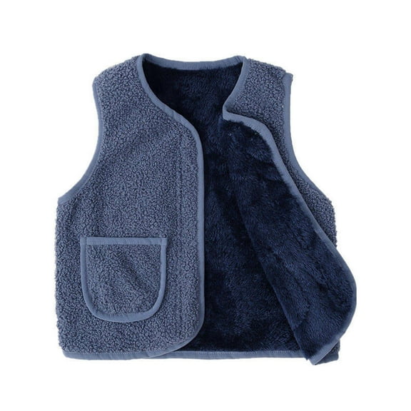 Atogsazn Baby Boys Girls Fuzzy Tank Tops Casual V Neck Sleeveless Coat Fall Winter Warm Clothes Dark Blue 2-3 Years