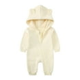 thumbnail image 1 of Atogsazn Baby Boys Girls Jumpsuits Infant Fuzzy Zip Up Long Sleeve Hooded Romper Winter Clothes Outerwear Beige 6-9 Months, 1 of 8