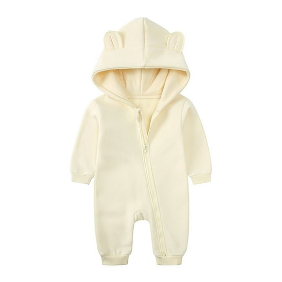 Atogsazn Baby Boys Girls Jumpsuits Infant Fuzzy Zip Up Long Sleeve Hooded Romper Winter Clothes Outerwear Beige 6-9 Months