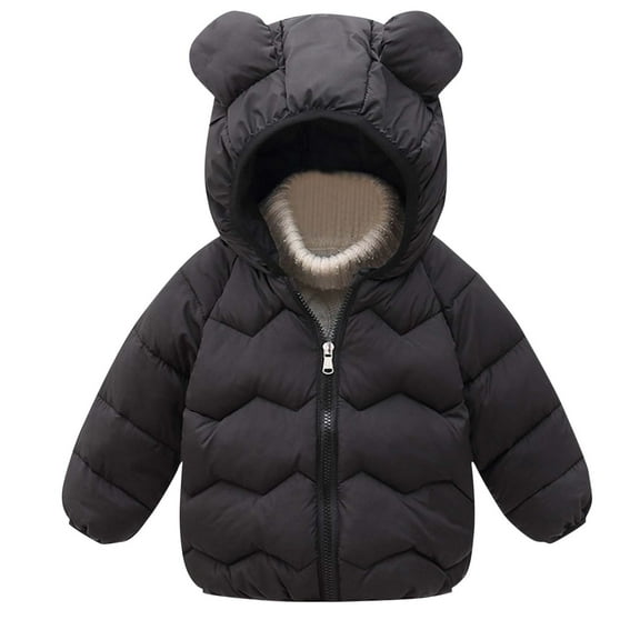 Atogsazn Baby Boys Girls Wineter Puffer Jacket Kids Zip Up Long Sleeve Hooded Jacker Warm Clothes Fashion Hoodies 06-Black 12-24 Months
